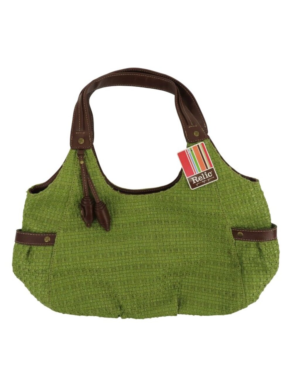 Y2K Relic Green Tweed Faux Brown Leather Hobo Shoulder Handbag Purse Bag NEW NWT